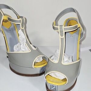 Fendi Gray and Yellow T-Strap Platform Sandals